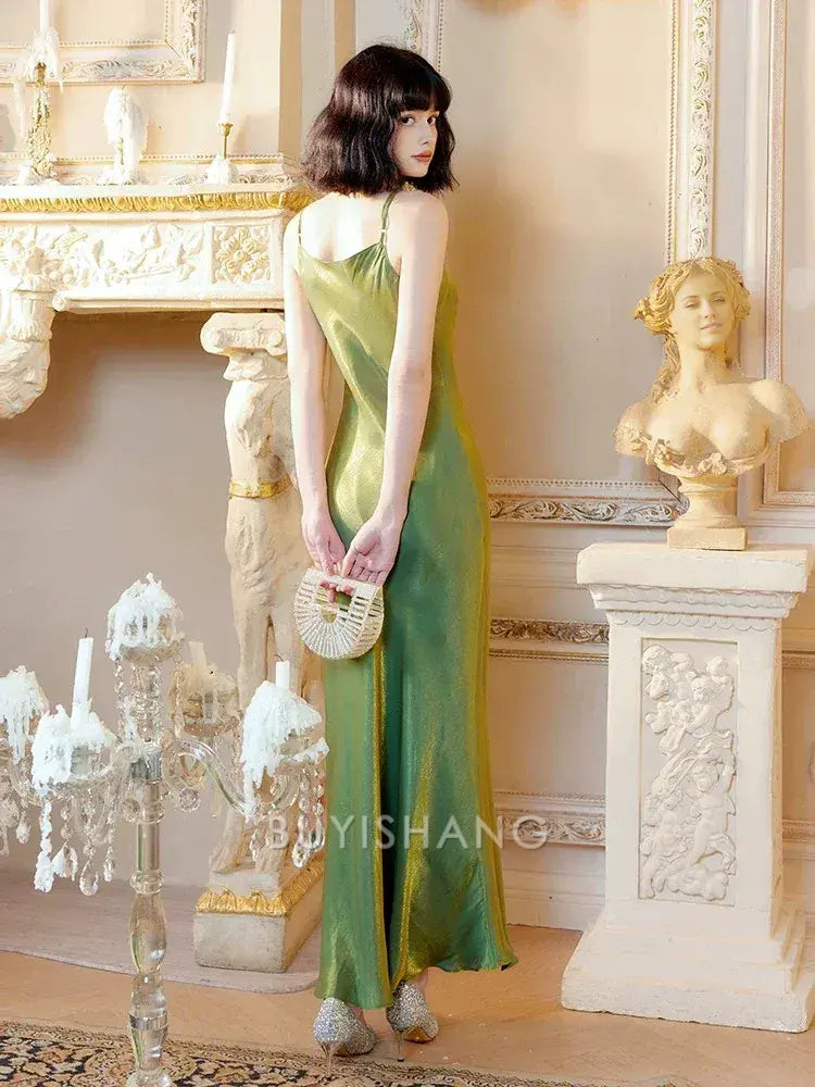 Buyishang Modest Mermaid Spaghetti Straps Green Long Evening Dress Prom Dresses